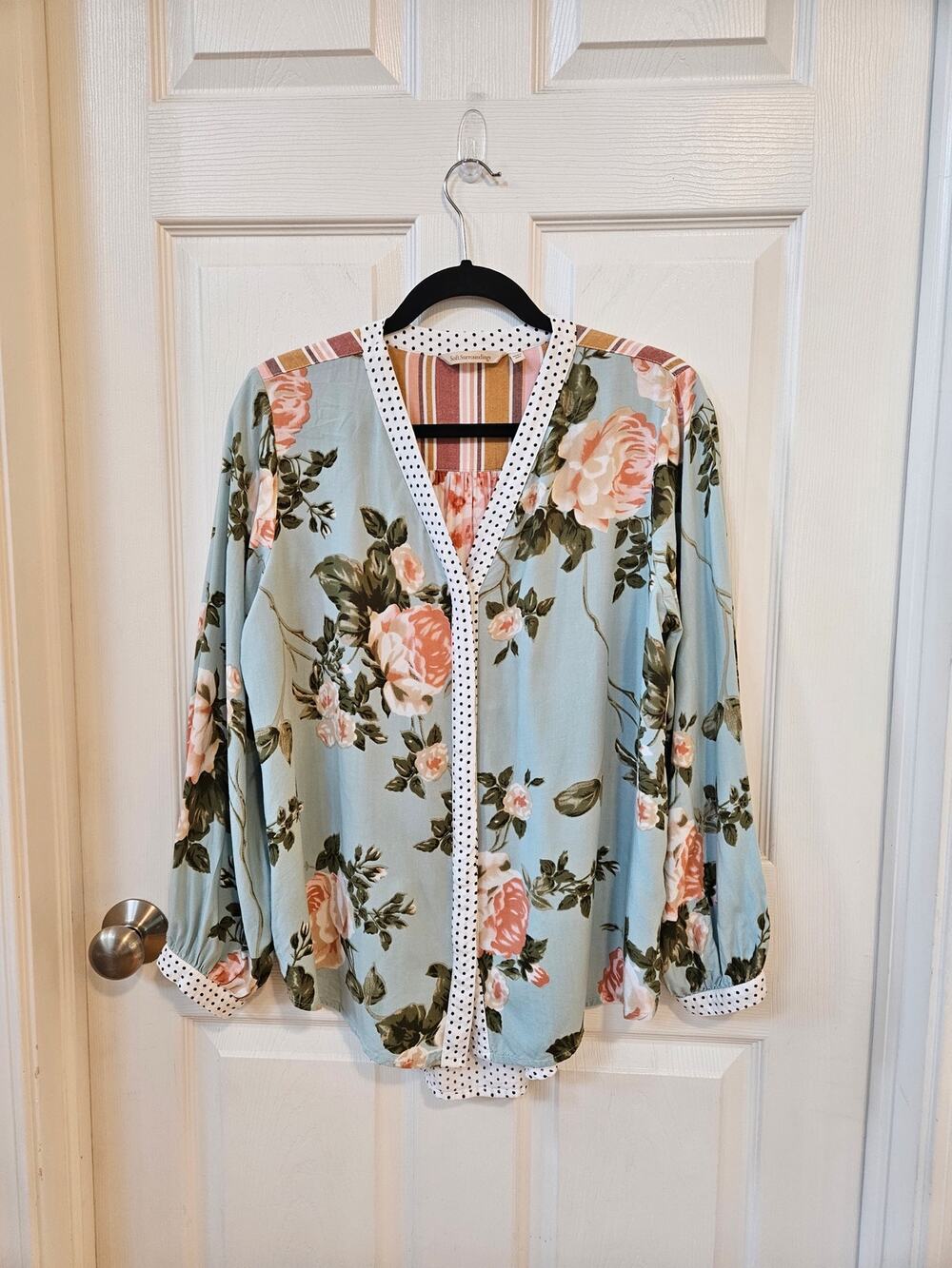 Soft Surroundings Floral Mixed Print Blouse Women’s Medium Blue Pink